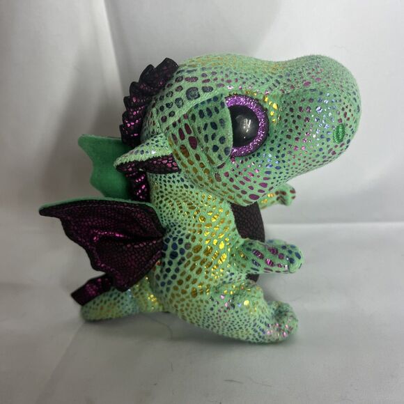 TY Beanie Boos CINDER Dragon Green Sparkle Holo Design Plush 6" Stuffed Toy 2015 - Picture 3 of 5